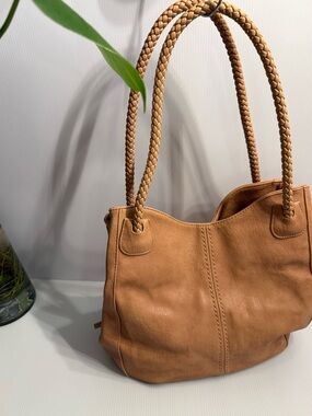 Vegan Leather Classic Tan Hobo Tote with Braided Handles
